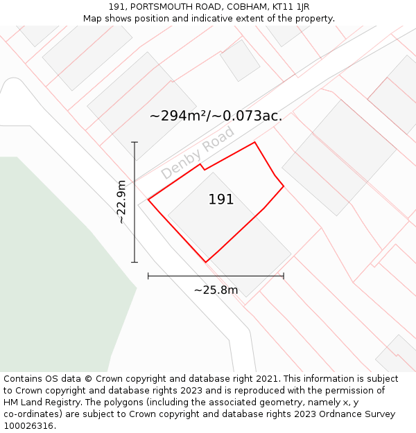 191, PORTSMOUTH ROAD, COBHAM, KT11 1JR: Plot and title map