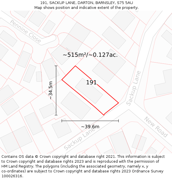 191, SACKUP LANE, DARTON, BARNSLEY, S75 5AU: Plot and title map