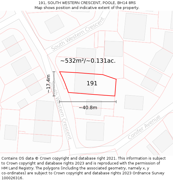 191, SOUTH WESTERN CRESCENT, POOLE, BH14 8RS: Plot and title map