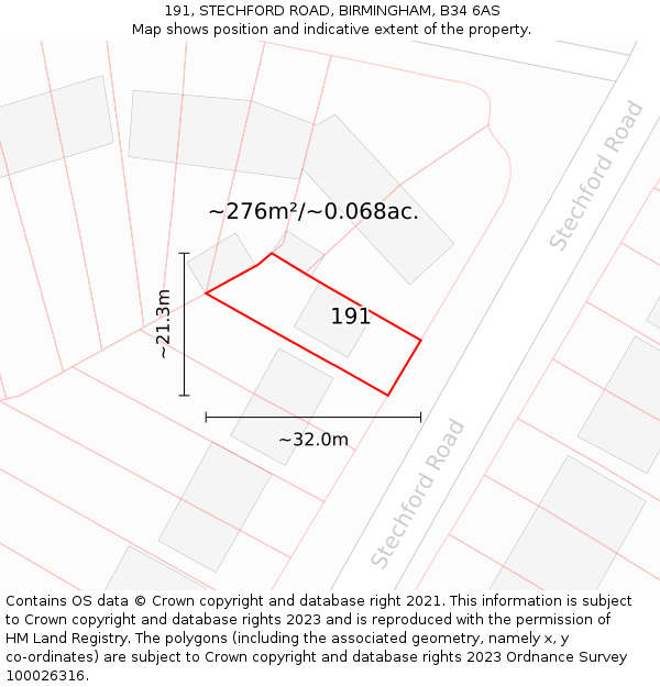 191, STECHFORD ROAD, BIRMINGHAM, B34 6AS: Plot and title map