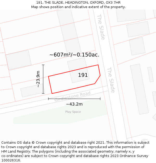 191, THE SLADE, HEADINGTON, OXFORD, OX3 7HR: Plot and title map