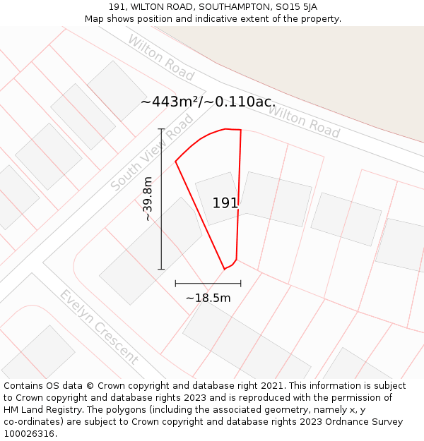 191, WILTON ROAD, SOUTHAMPTON, SO15 5JA: Plot and title map