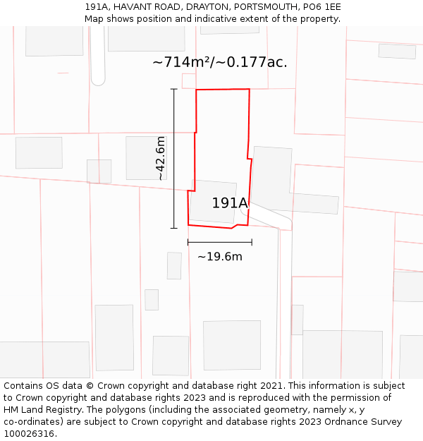 191A, HAVANT ROAD, DRAYTON, PORTSMOUTH, PO6 1EE: Plot and title map