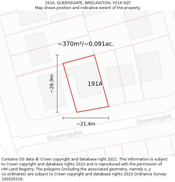 191A, QUEENSGATE, BRIDLINGTON, YO16 6QT: Plot and title map