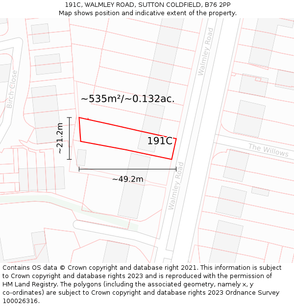 191C, WALMLEY ROAD, SUTTON COLDFIELD, B76 2PP: Plot and title map