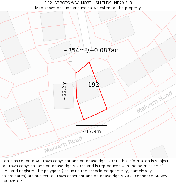 192, ABBOTS WAY, NORTH SHIELDS, NE29 8LR: Plot and title map