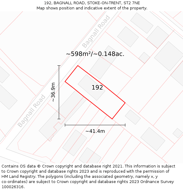 192, BAGNALL ROAD, STOKE-ON-TRENT, ST2 7NE: Plot and title map