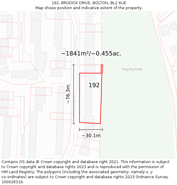 192, BRODICK DRIVE, BOLTON, BL2 6UE: Plot and title map