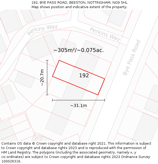 192, BYE PASS ROAD, BEESTON, NOTTINGHAM, NG9 5HL: Plot and title map