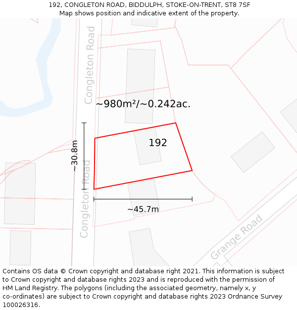 192, CONGLETON ROAD, BIDDULPH, STOKE-ON-TRENT, ST8 7SF: Plot and title map