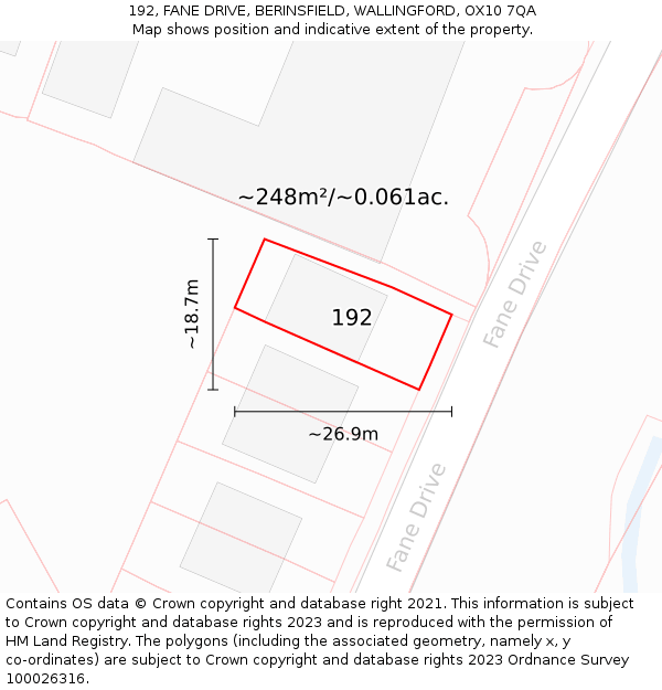 192, FANE DRIVE, BERINSFIELD, WALLINGFORD, OX10 7QA: Plot and title map