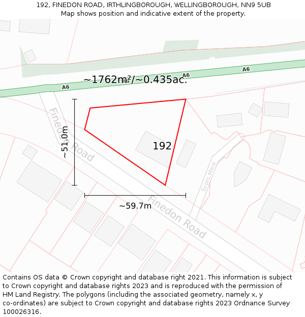 192, FINEDON ROAD, IRTHLINGBOROUGH, WELLINGBOROUGH, NN9 5UB: Plot and title map