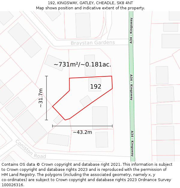 192, KINGSWAY, GATLEY, CHEADLE, SK8 4NT: Plot and title map