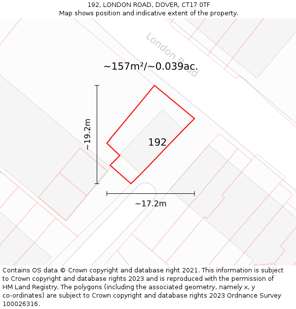 192, LONDON ROAD, DOVER, CT17 0TF: Plot and title map