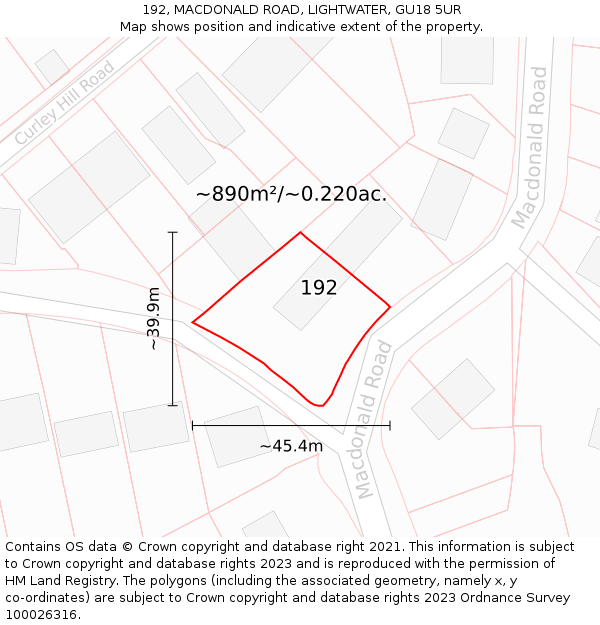 192, MACDONALD ROAD, LIGHTWATER, GU18 5UR: Plot and title map