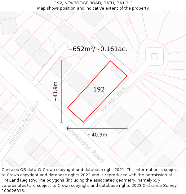 192, NEWBRIDGE ROAD, BATH, BA1 3LF: Plot and title map