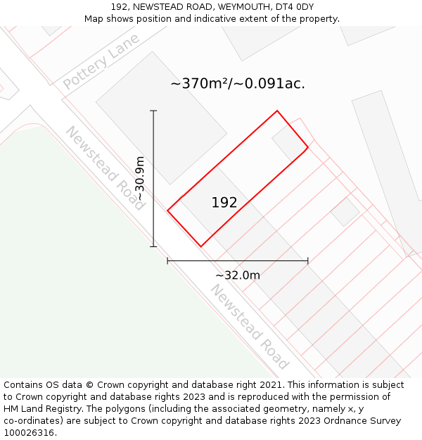 192, NEWSTEAD ROAD, WEYMOUTH, DT4 0DY: Plot and title map