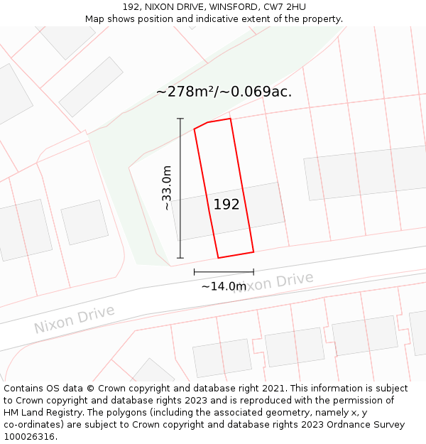 192, NIXON DRIVE, WINSFORD, CW7 2HU: Plot and title map