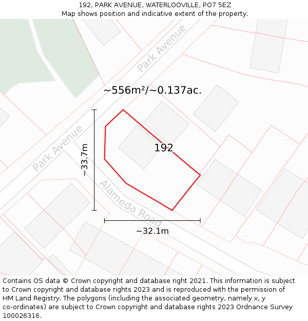 192, PARK AVENUE, WATERLOOVILLE, PO7 5EZ: Plot and title map