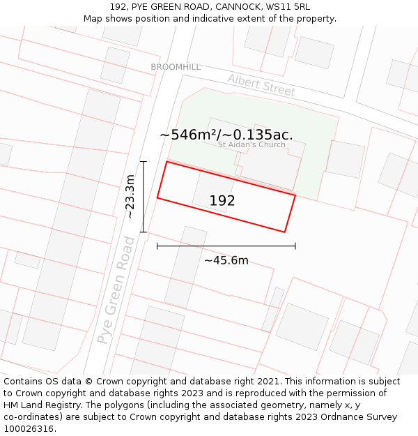 192, PYE GREEN ROAD, CANNOCK, WS11 5RL: Plot and title map