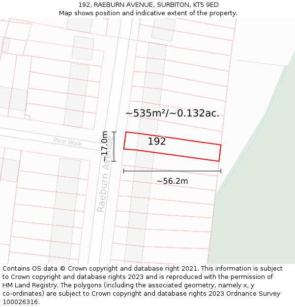 192, RAEBURN AVENUE, SURBITON, KT5 9ED: Plot and title map