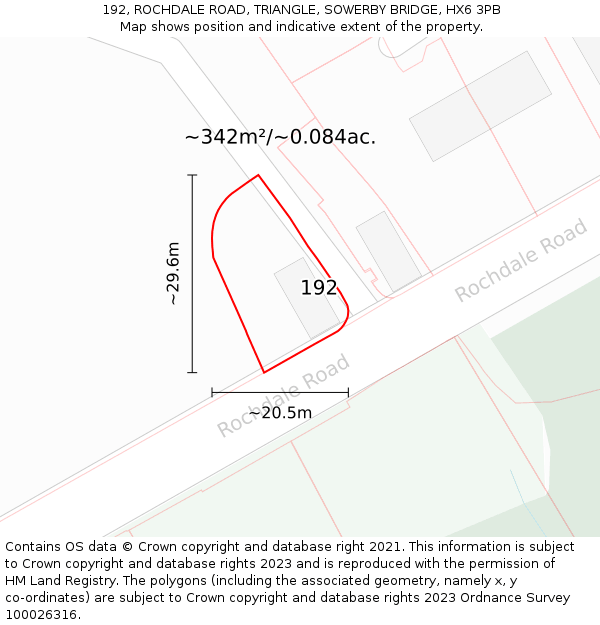 192, ROCHDALE ROAD, TRIANGLE, SOWERBY BRIDGE, HX6 3PB: Plot and title map