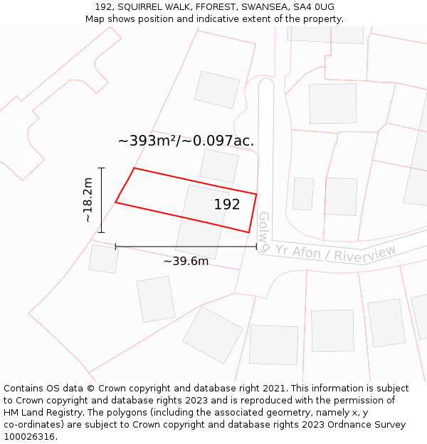 192, SQUIRREL WALK, FFOREST, SWANSEA, SA4 0UG: Plot and title map