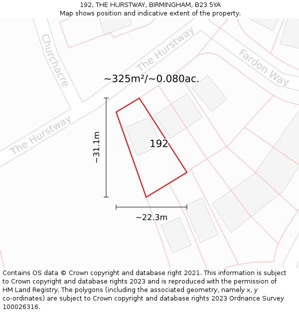 192, THE HURSTWAY, BIRMINGHAM, B23 5YA: Plot and title map