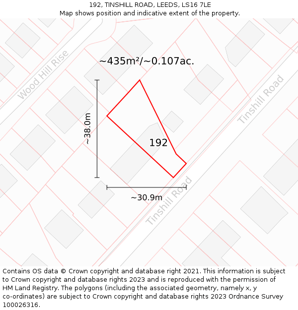 192, TINSHILL ROAD, LEEDS, LS16 7LE: Plot and title map