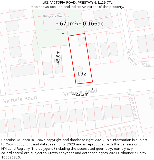 192, VICTORIA ROAD, PRESTATYN, LL19 7TL: Plot and title map