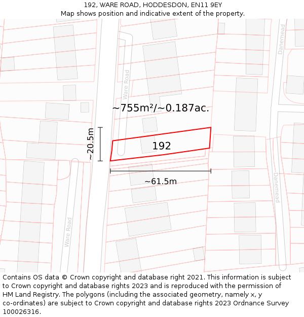 192, WARE ROAD, HODDESDON, EN11 9EY: Plot and title map