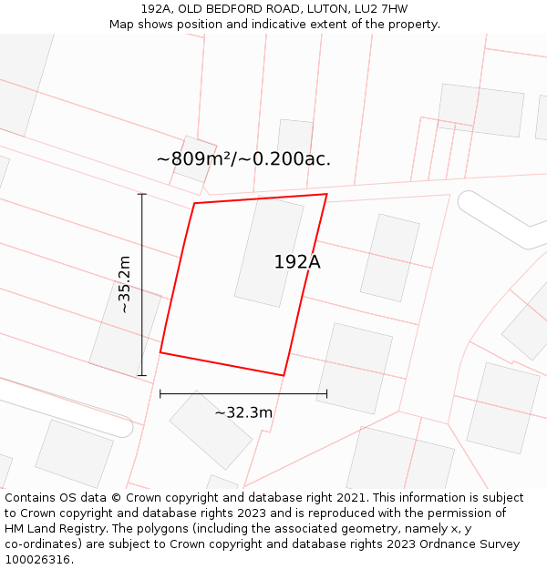 192A, OLD BEDFORD ROAD, LUTON, LU2 7HW: Plot and title map