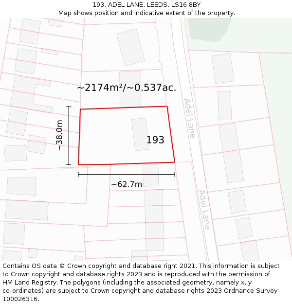 193, ADEL LANE, LEEDS, LS16 8BY: Plot and title map