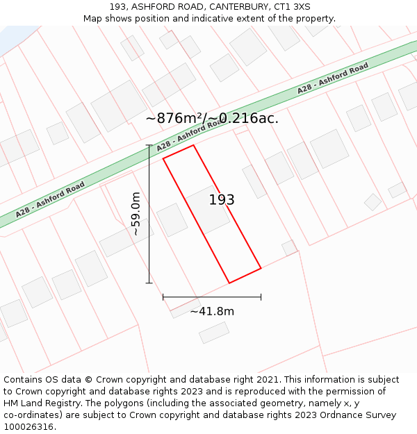 193, ASHFORD ROAD, CANTERBURY, CT1 3XS: Plot and title map