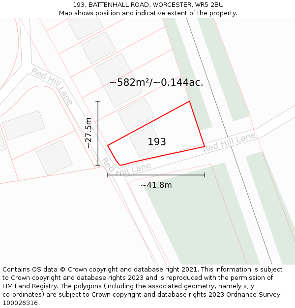 193, BATTENHALL ROAD, WORCESTER, WR5 2BU: Plot and title map