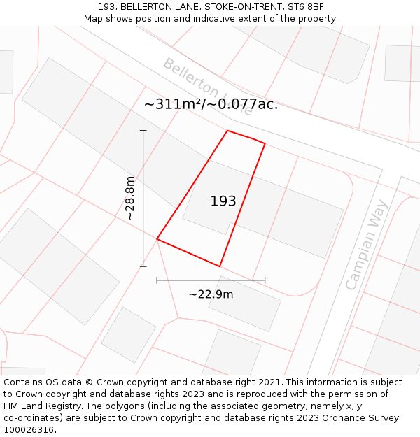 193, BELLERTON LANE, STOKE-ON-TRENT, ST6 8BF: Plot and title map