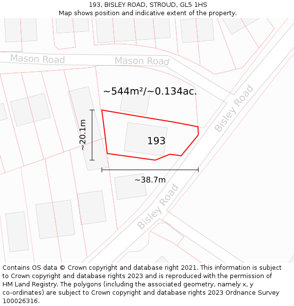 193, BISLEY ROAD, STROUD, GL5 1HS: Plot and title map