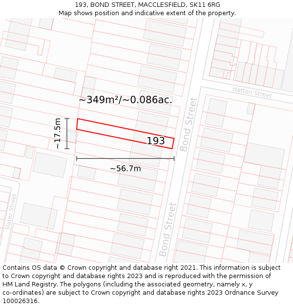 193, BOND STREET, MACCLESFIELD, SK11 6RG: Plot and title map