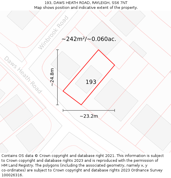 193, DAWS HEATH ROAD, RAYLEIGH, SS6 7NT: Plot and title map