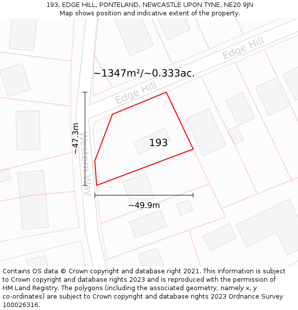 193, EDGE HILL, PONTELAND, NEWCASTLE UPON TYNE, NE20 9JN: Plot and title map