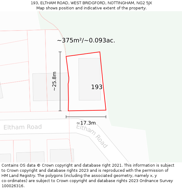 193, ELTHAM ROAD, WEST BRIDGFORD, NOTTINGHAM, NG2 5JX: Plot and title map