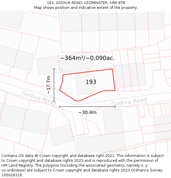 193, GODIVA ROAD, LEOMINSTER, HR6 8TB: Plot and title map