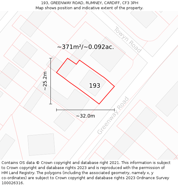 193, GREENWAY ROAD, RUMNEY, CARDIFF, CF3 3PH: Plot and title map