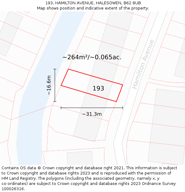 193, HAMILTON AVENUE, HALESOWEN, B62 8UB: Plot and title map