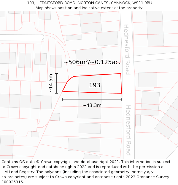 193, HEDNESFORD ROAD, NORTON CANES, CANNOCK, WS11 9RU: Plot and title map