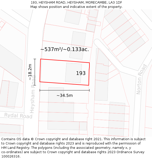 193, HEYSHAM ROAD, HEYSHAM, MORECAMBE, LA3 1DF: Plot and title map