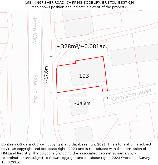 193, KINGFISHER ROAD, CHIPPING SODBURY, BRISTOL, BS37 6JH: Plot and title map