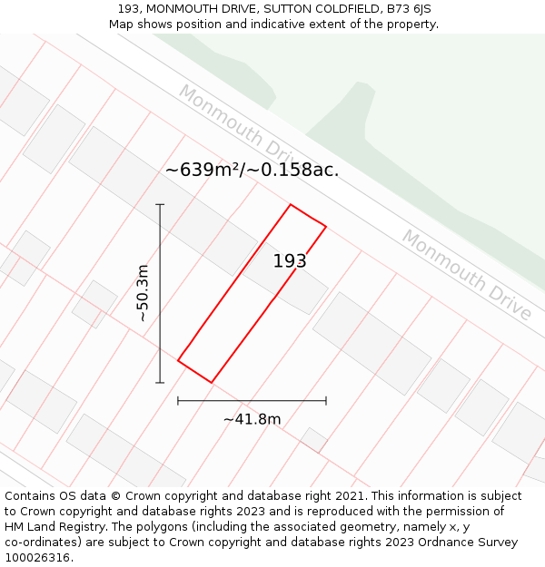 193, MONMOUTH DRIVE, SUTTON COLDFIELD, B73 6JS: Plot and title map