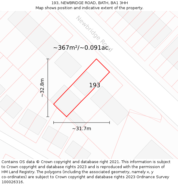 193, NEWBRIDGE ROAD, BATH, BA1 3HH: Plot and title map