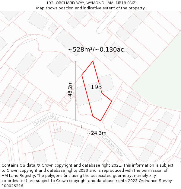 193, ORCHARD WAY, WYMONDHAM, NR18 0NZ: Plot and title map